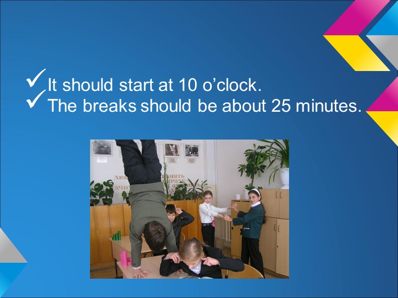 It should start at 10 o’clock.  The breaks should be about 25 minutes.